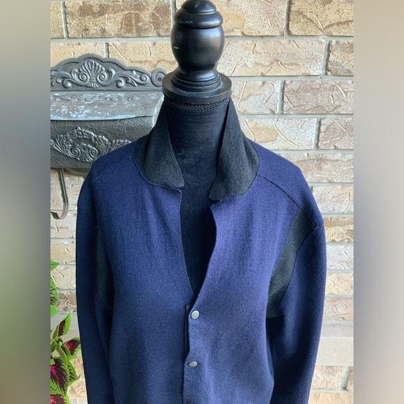 LAVIN Wool Silk Button Navy Black Sweater Cardigan Women’s SZ L/G Made in Italy - Picture 4 of 16